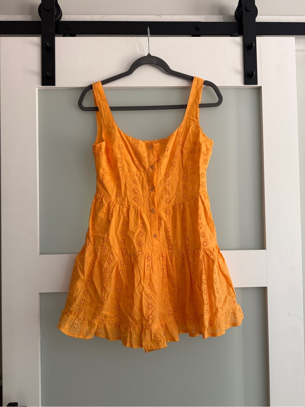 ASOS Design Tiered Skater Playsuit In Orange Broderie
